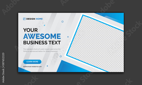 Creative Modern Colorful banner template. Blue, Orange and Purple Banner design. Horizontal advertising banner with space for your picture. You can use it easily.