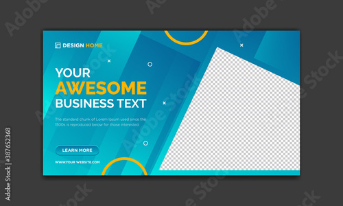 Creative Modern Colorful banner template. Blue, Orange and Purple Banner design. Horizontal advertising banner with space for your picture. You can use it easily.