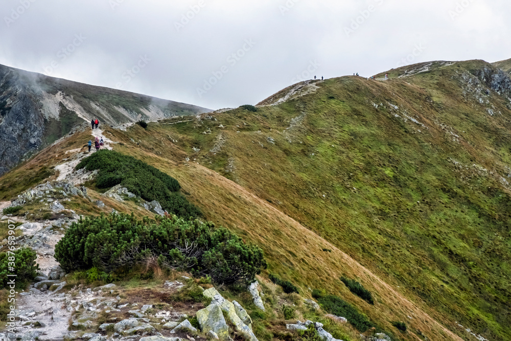 Tourists in Western Tatras, Slovakia, hiking theme