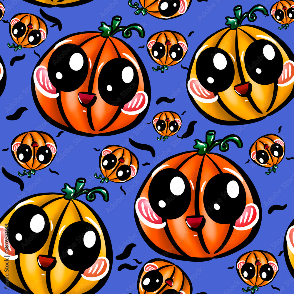 Obraz premium pattern for halloween. funny pumpkins on blue background