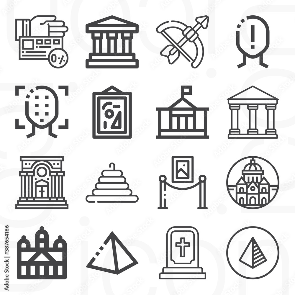 16 pack of memorial  lineal web icons set