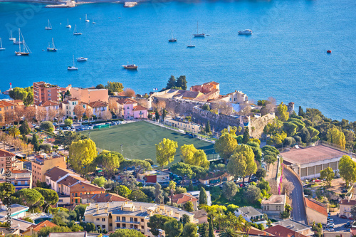 Villefranche sur Mer. Idyllic town on French riviera coastline view