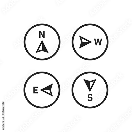 Compass icon. North, west, south, east map arrow sign, direction illustration in vector flat