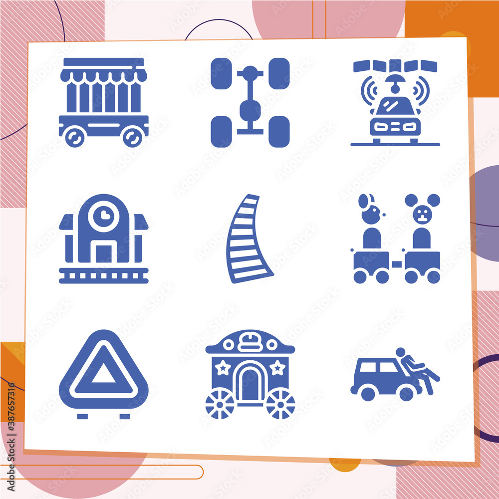 Simple set of 9 icons related to cable railway