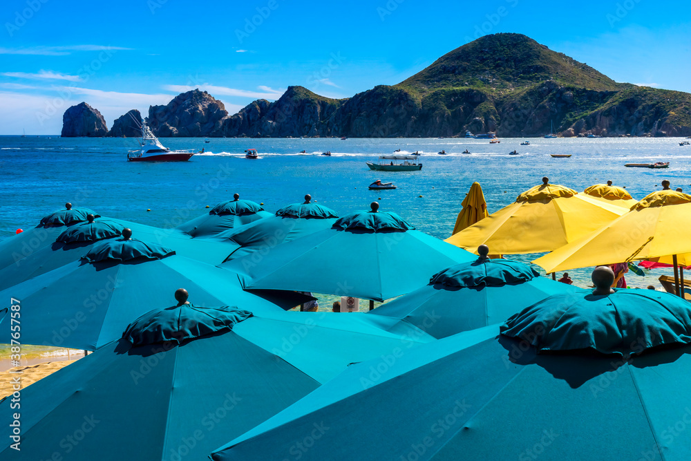 Blue Umbrellas Beach Restaurants Boats Cabo San Lucas Mexico Blue Umbrellas Beach Restaurants Boats Cabo San Lucas Mexico