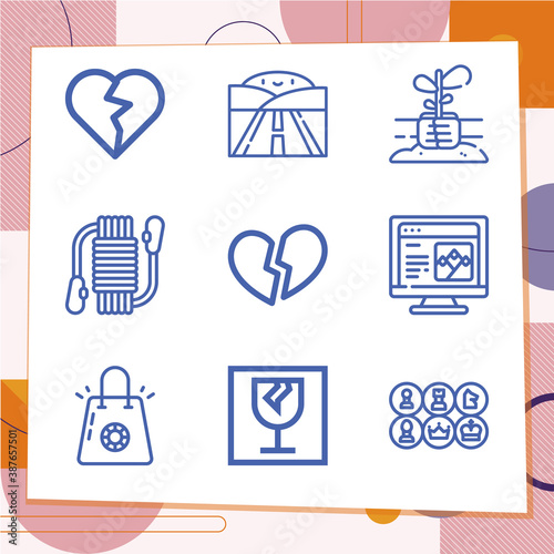 Simple set of 9 icons related to smashed