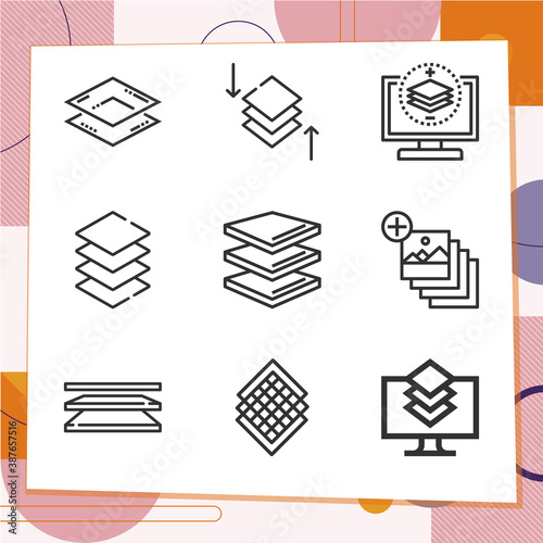 Simple set of 9 icons related to strata