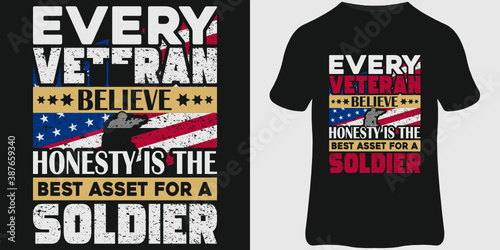 Veteran T-Shirt design template, Vintage veteran emblems, veteran quote, and vector design.