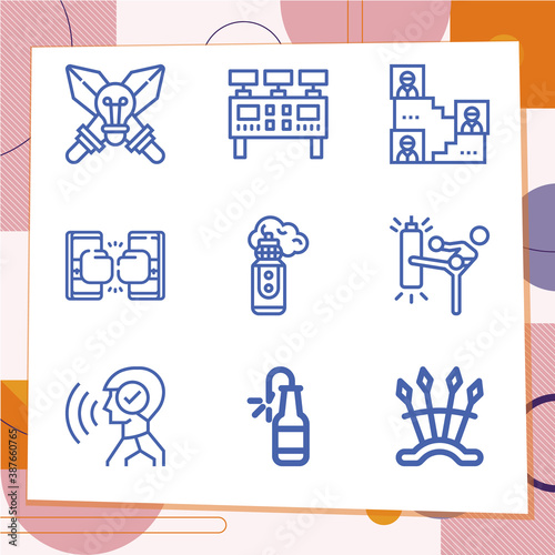 Simple set of 9 icons related to warfare