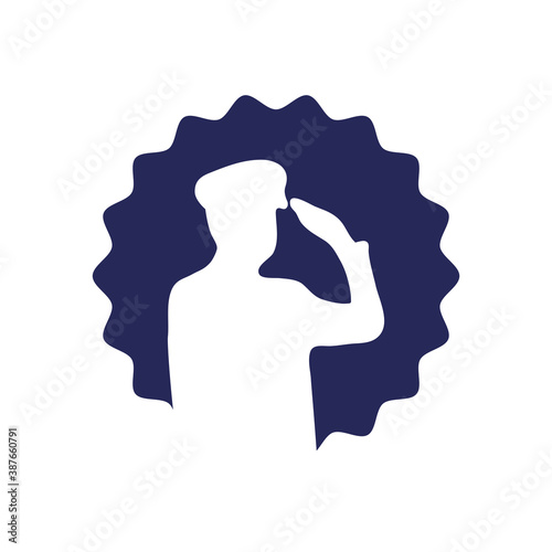 seal with silhouette of patriotic soldier saluting icon