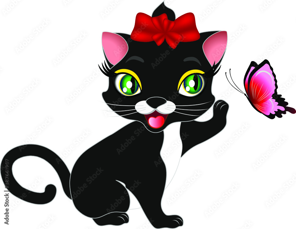 Fototapeta premium Cute kitten playing with a butterfly.
