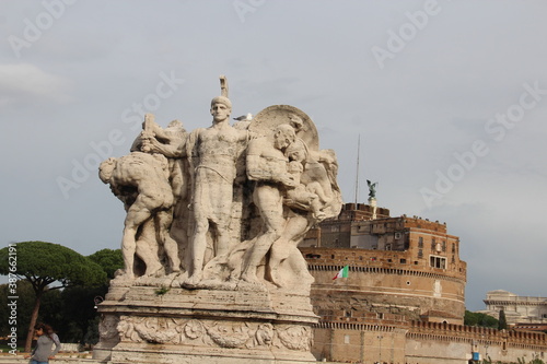 Monument of knights and emperors with Castel Sant'Angelo behind. © Claire