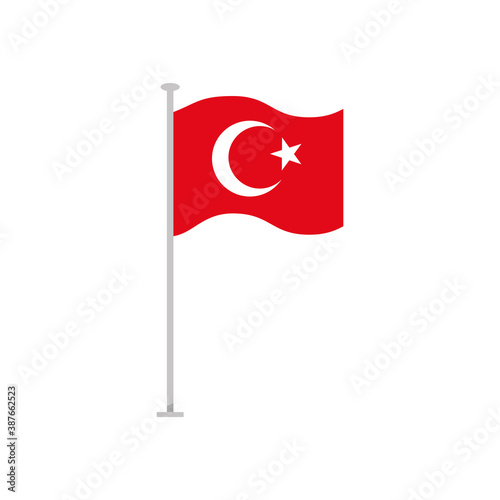 wavy turkey flag with pole icon, flat style