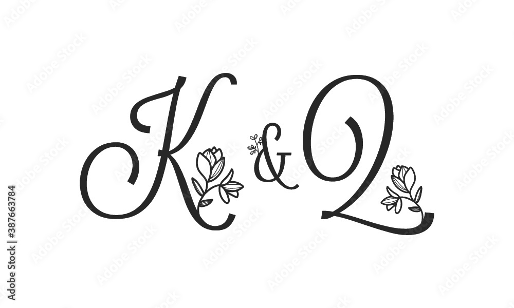 K&Q floral ornate letters wedding alphabet characters K&Q floral ornate letters wedding alphabet characters
