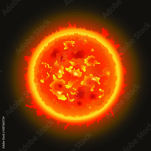 The sun. Yellow-red, hot star. Solar system. Vector illustration.