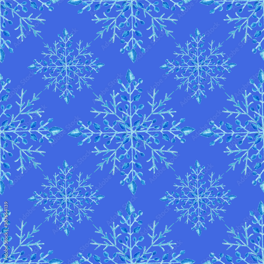 Blue Winter Background with snowflakes for your own creations. Christmas illustration. Seamless pattern. Blue Winter Background with snowflakes for your own creations. Christmas illustration. Seamless pattern.