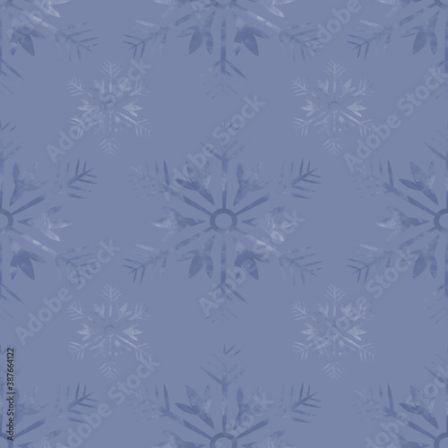 Blue Winter Background with snowflakes for your own creations. Christmas illustration. Seamless pattern.