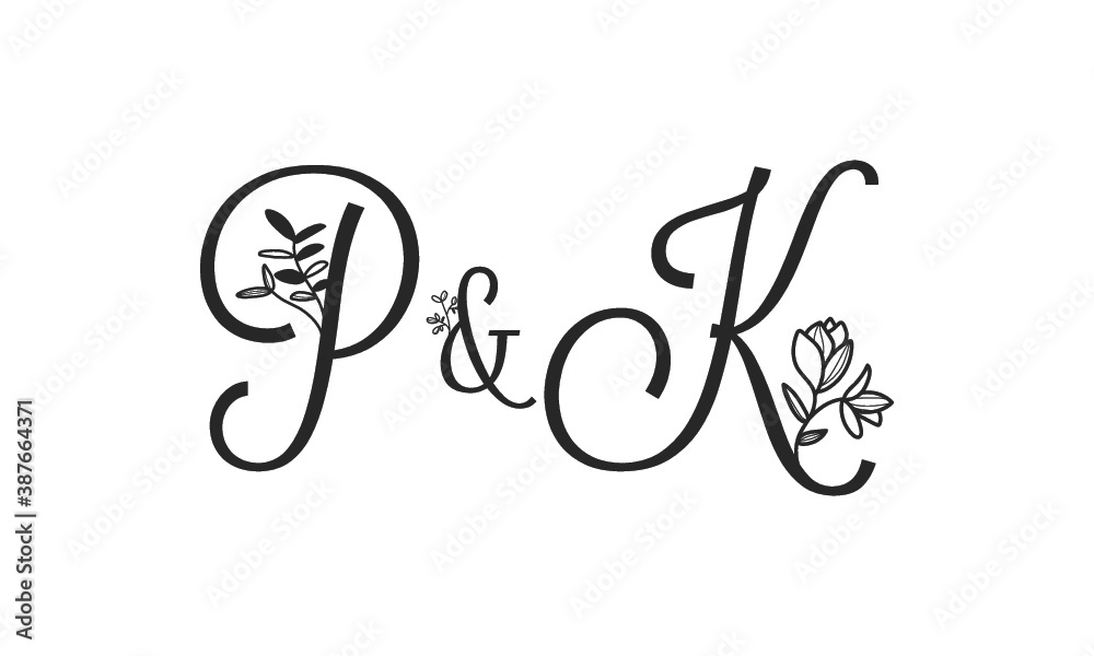 P&K floral ornate letters wedding alphabet characters P&K floral ornate letters wedding alphabet characters