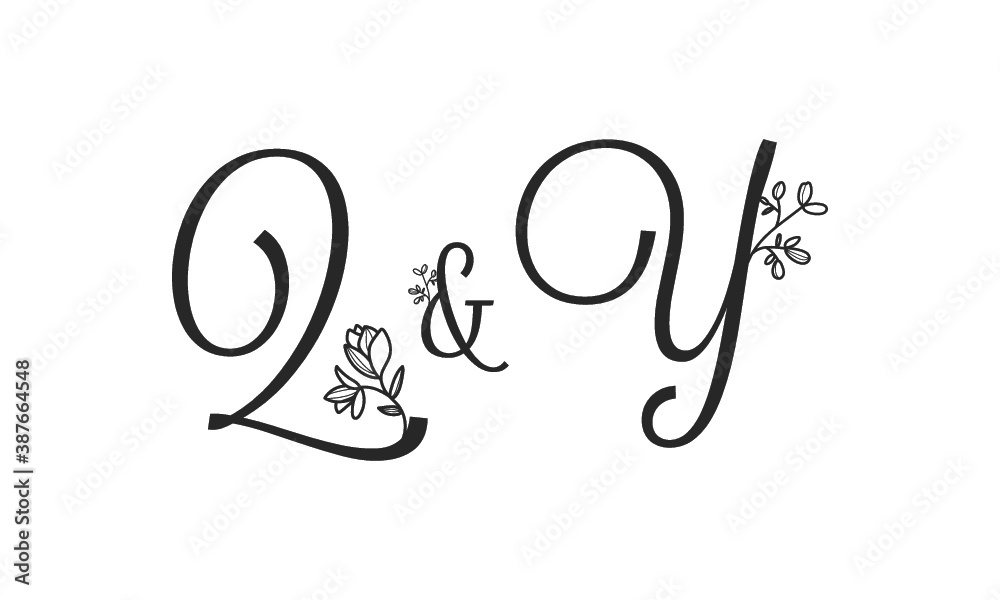 Q&Y floral ornate letters wedding alphabet characters Q&Y floral ornate letters wedding alphabet characters