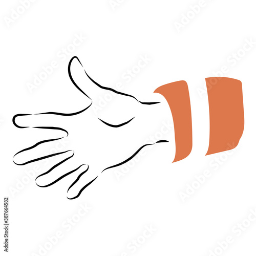 hand drawn human hand raise for receive something on white background.