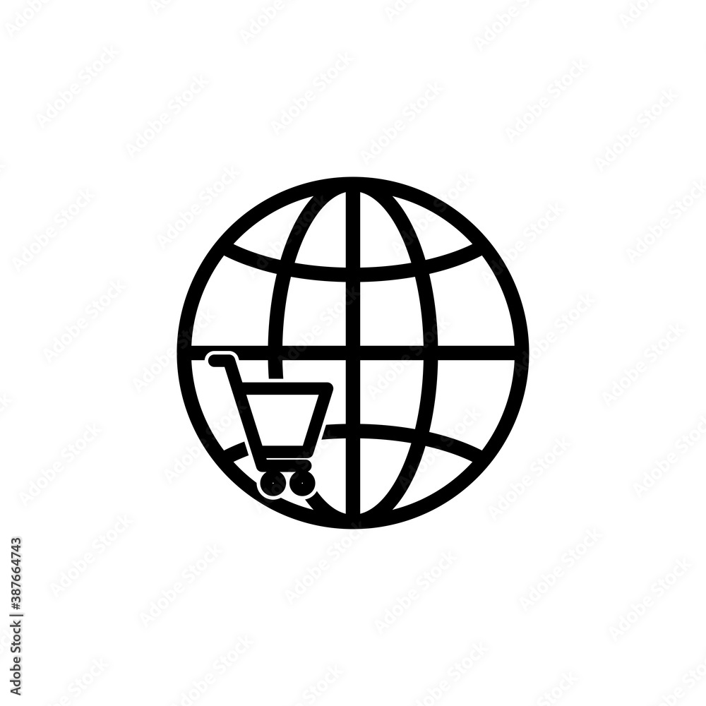 Online shopping line icon. Shopping cart icon and earth. Design template vector Online shopping line icon. Shopping cart icon and earth. Design template vector