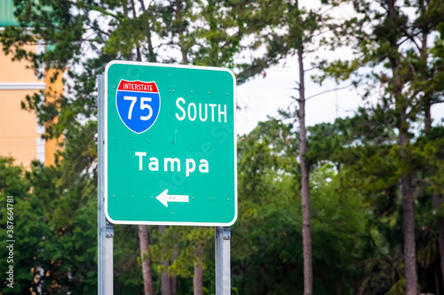 Tampa, USA road street interstate highway green arrow sign for i75 south to Tampa Florida with text closeup © Andriy Blokhin