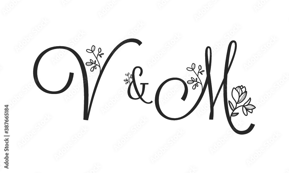V&M floral ornate letters wedding alphabet characters V&M floral ornate letters wedding alphabet characters
