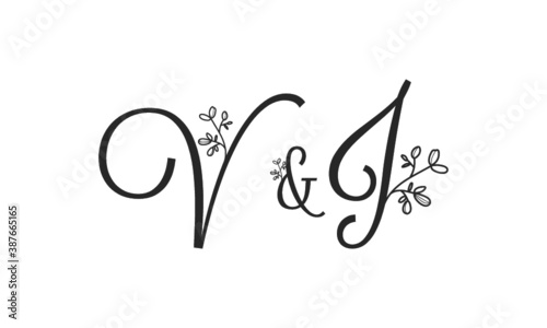 V&J floral ornate letters wedding alphabet characters