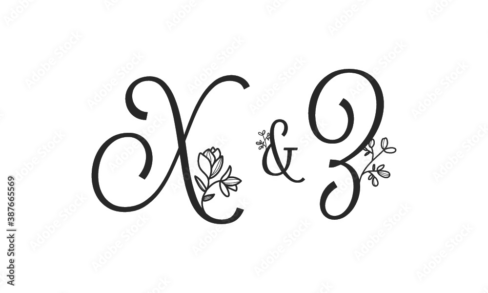 X&Z floral ornate letters wedding alphabet characters X&Z floral ornate letters wedding alphabet characters