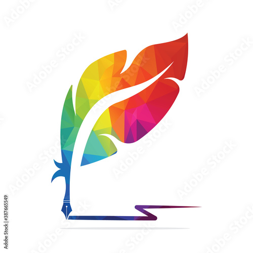 Quill Feather Pen logo vector design. Writer icon flat style design with color for identity, business and button.