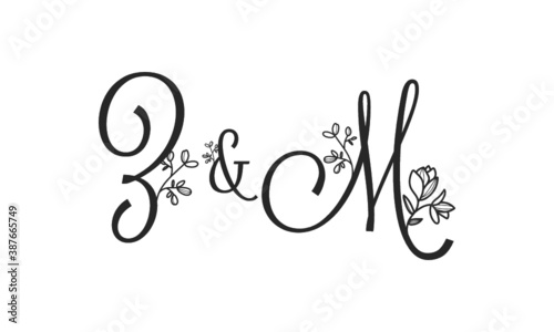 Z M floral ornate letters wedding alphabet characters