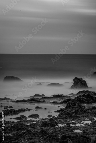 Fotografía en blanco y negro del mar