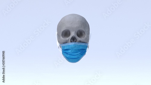 A skull in a medical mask. 3D render