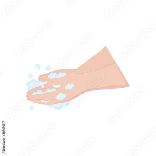 hands with soapy foam icon, flat style