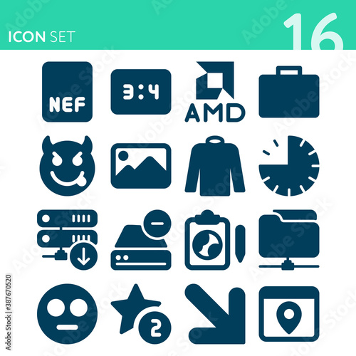 Simple set of 16 icons related to brush up