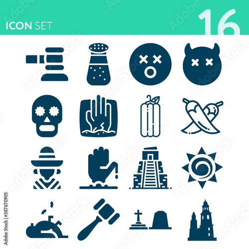 Simple set of 16 icons related to mexican