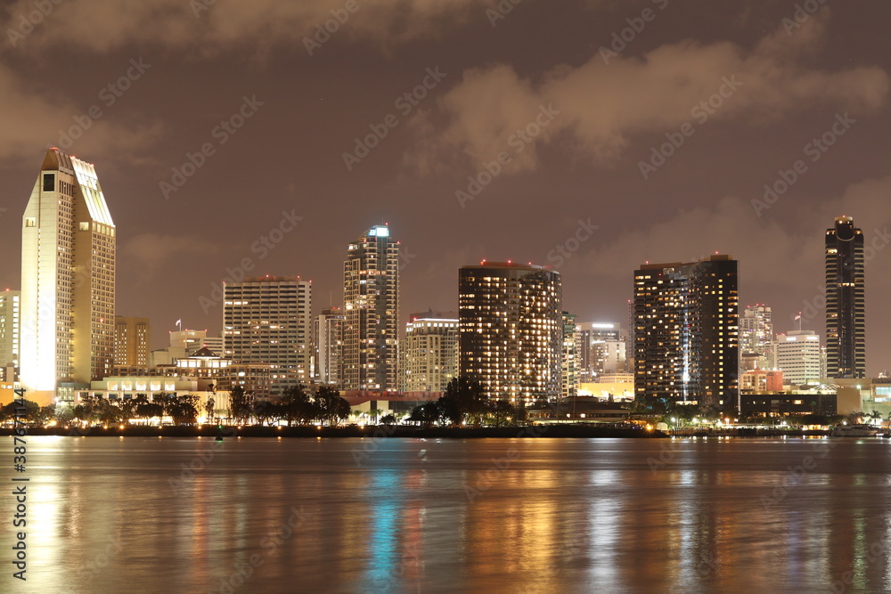 San Diego city harbor at night