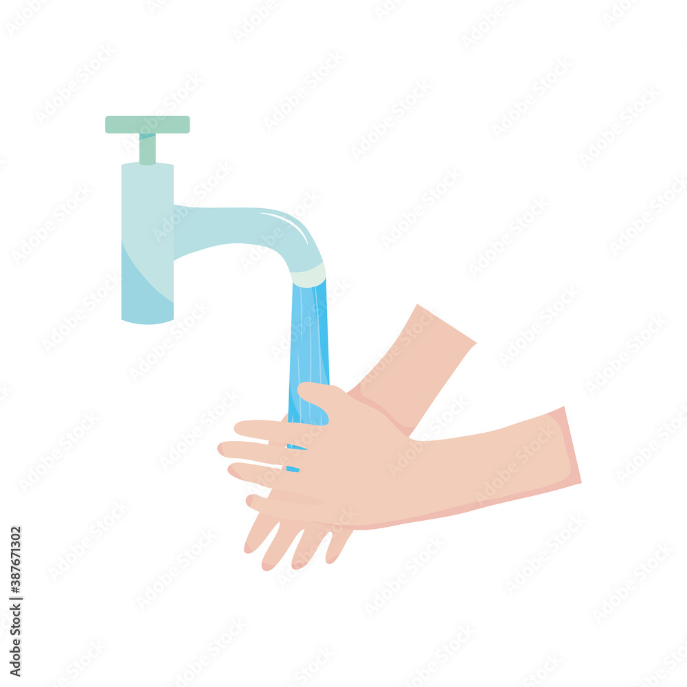 hands washing and water faucet, flat style