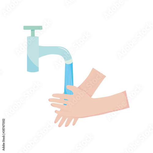 hands washing and water faucet, flat style