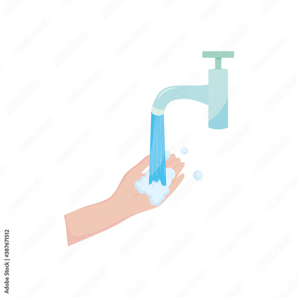 faucet with water falling and hand washing, flat style faucet with water falling and hand washing, flat style
