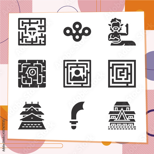 Simple set of 9 icons related to ghosts