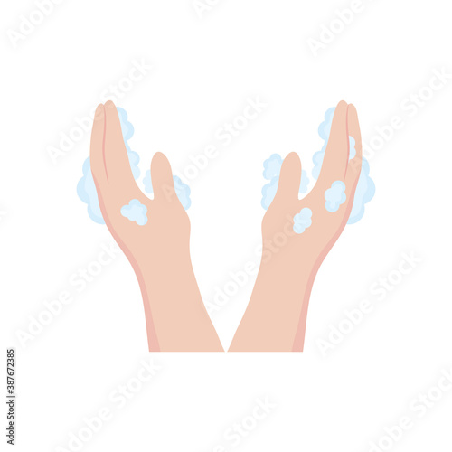 open hands with soapy foam, flat style