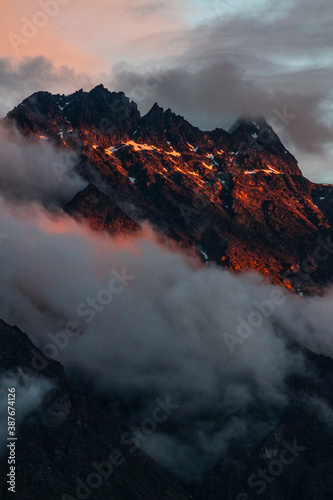 fire in the mountain and clouds