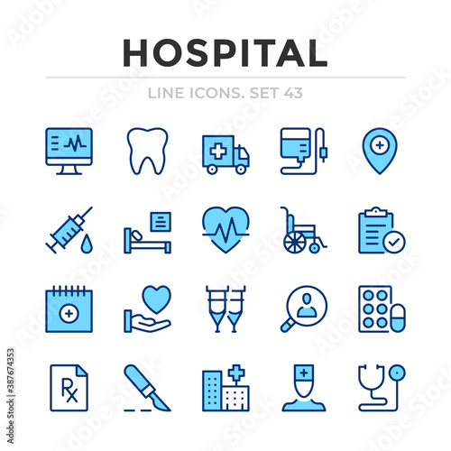 Hospital vector line icons set. Thin line design. Outline graphic elements, simple stroke symbols. Hospital icons