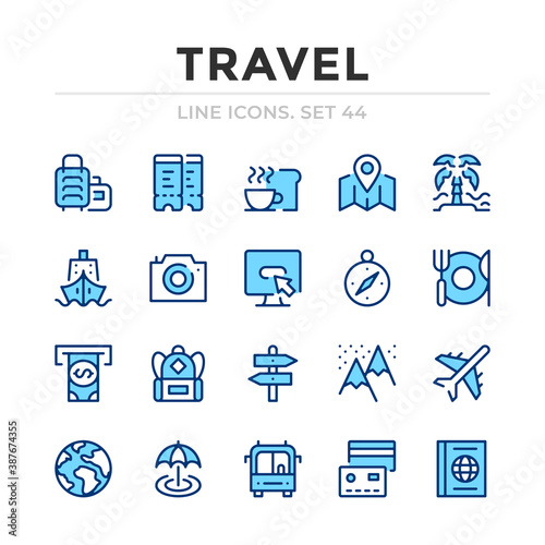 Travel vector line icons set. Thin line design. Outline graphic elements, simple stroke symbols. Travel icons