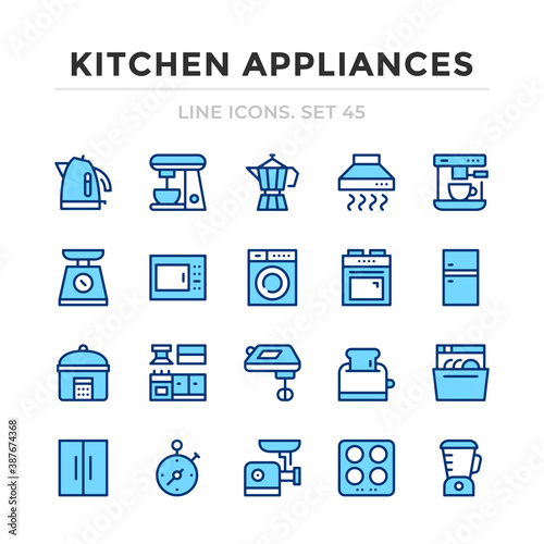 Kitchen appliances vector line icons set. Thin line design. Outline graphic elements, simple stroke symbols. Kitchen appliances icons