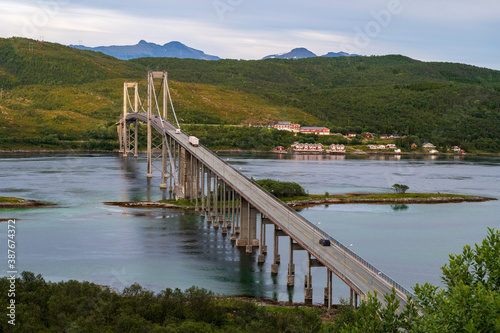 Bridge connecting islands in Lofoten archipelago  Northern Norway.