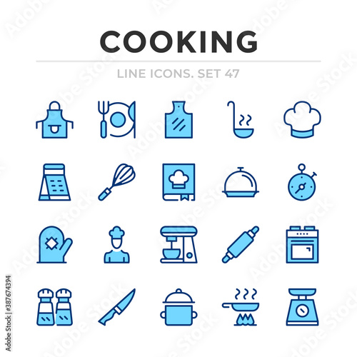 Cooking vector line icons set. Thin line design. Outline graphic elements, simple stroke symbols. Cooking icons