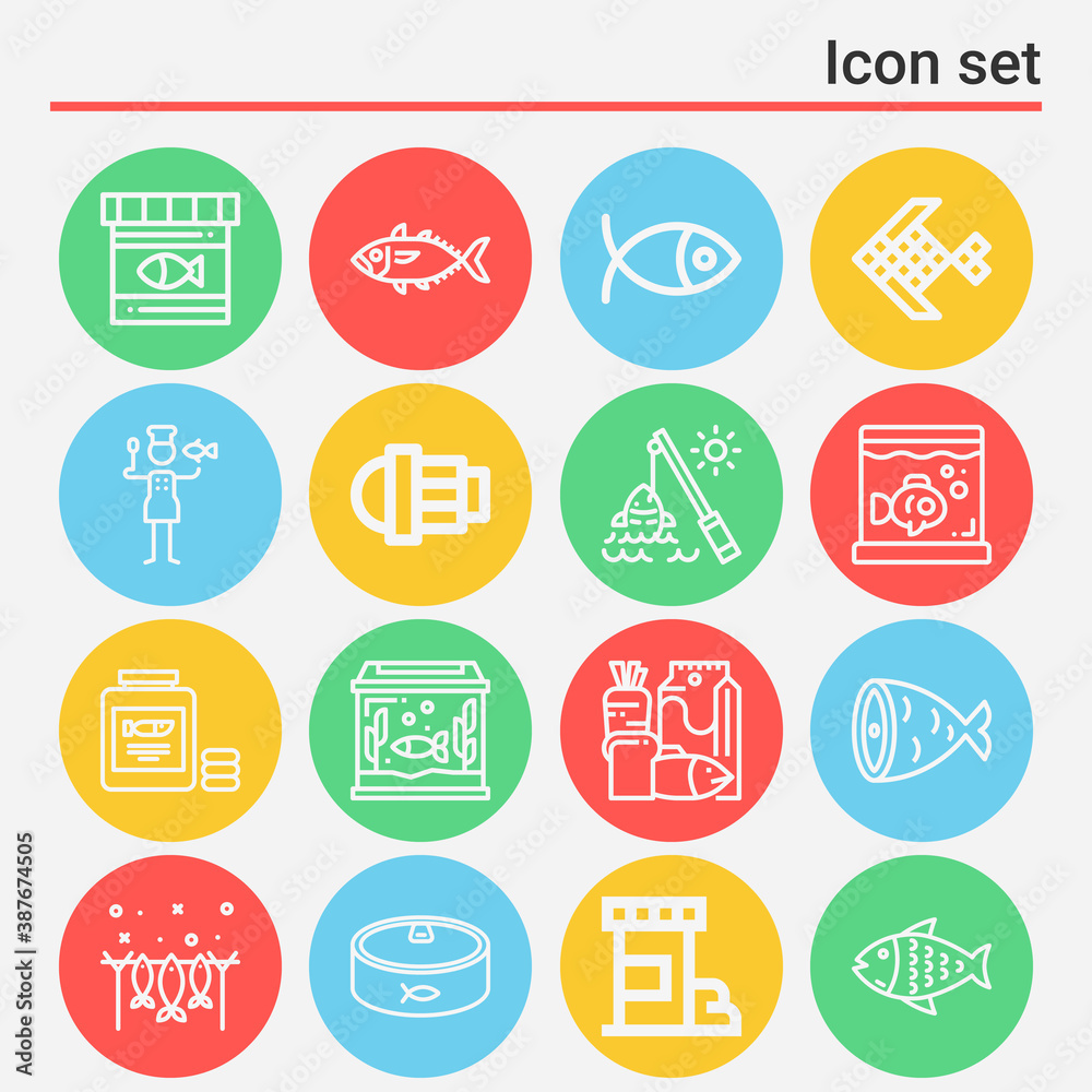 16 pack of fishes  lineal web icons set