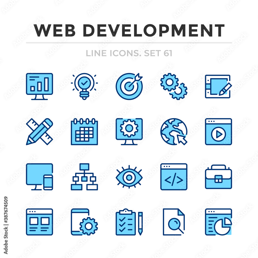 Web development vector line icons set. Thin line design. Outline graphic elements, simple stroke symbols. Web development icons